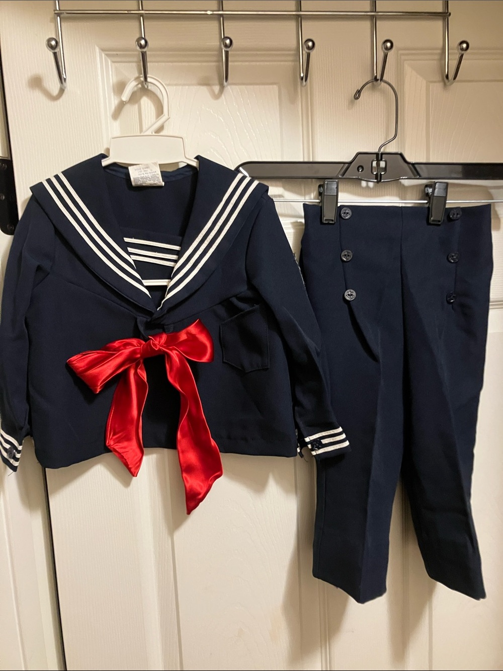 Vintage 3T Navy Sailor Kids Costume with Red Satin Bow